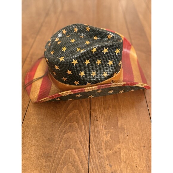 Vintage Tea Stained USA American Flag Shape It Brim Western Cowboy Hat Unisex - Picture 6 of 14